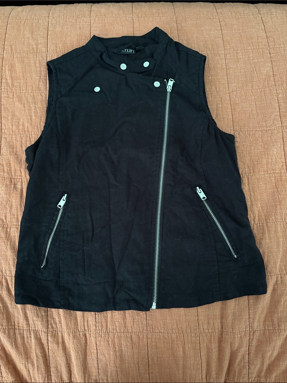 a.n.a Black Snap-Front Sleeveless Vest